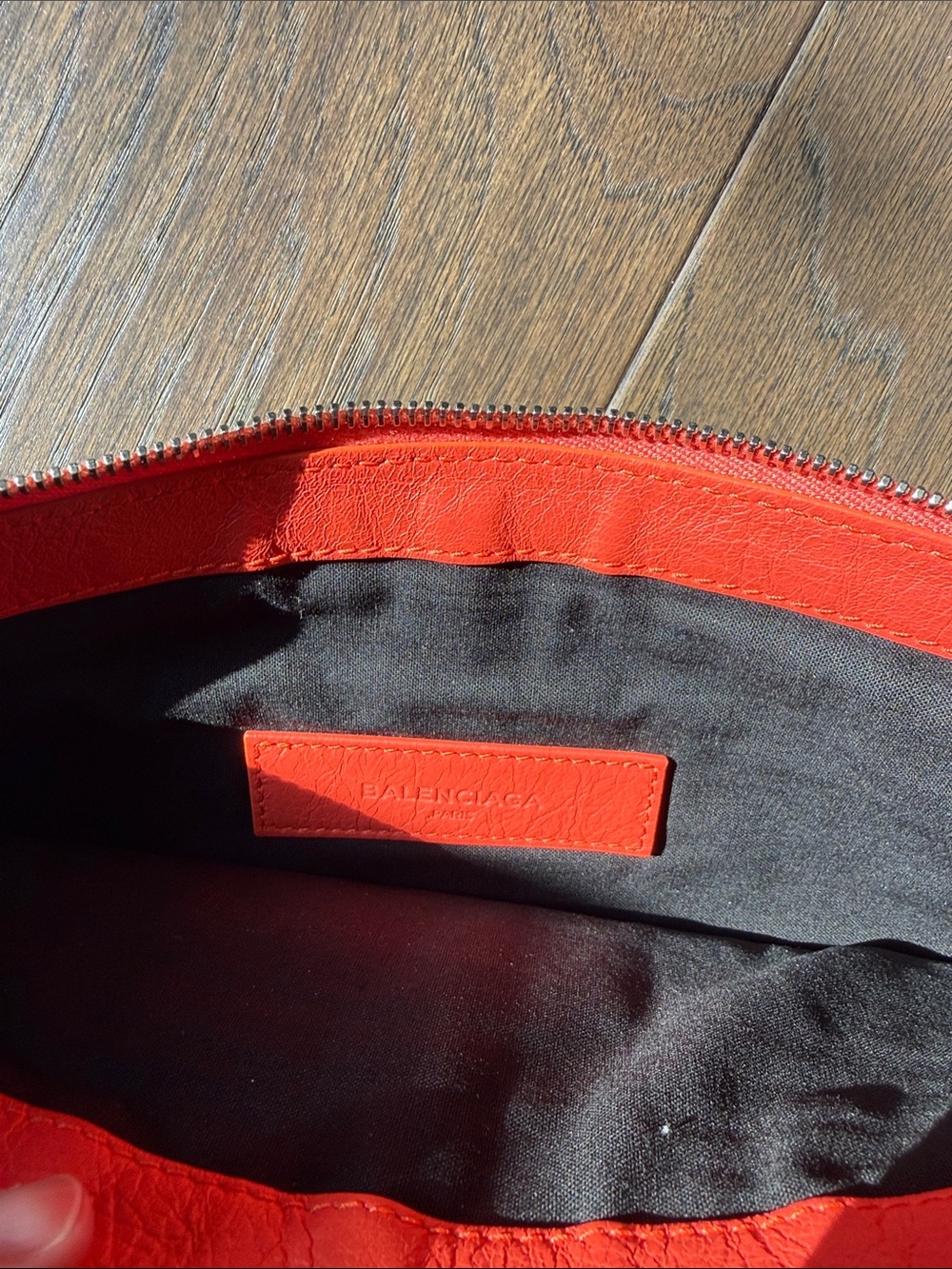 Balenciaga Coral Red Leather Zip Pouch Clutch - Picture 7 of 8